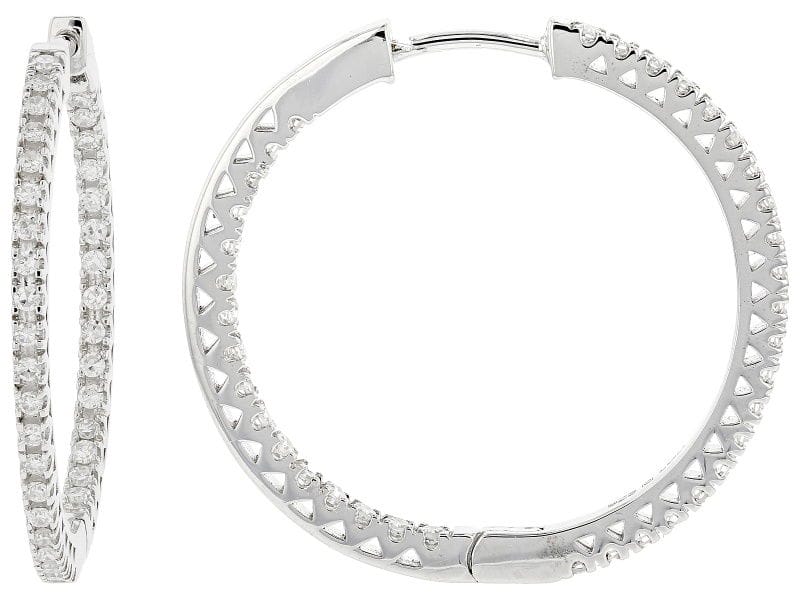 White Lab-Grown Diamond Rhodium Over Sterling Silver Hoop Earrings 0.50ctw