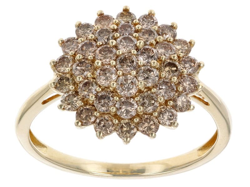 Champagne Diamond 10k Yellow Gold Cluster Ring 1.00ctw