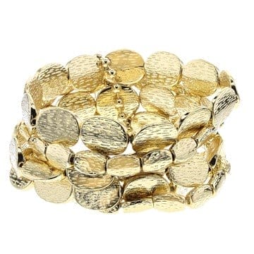 Gold Tone Hammered Stretch Bracelet Set Of Five