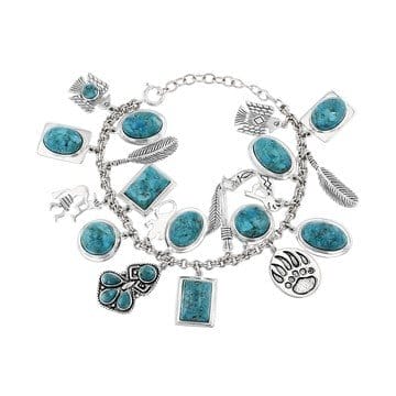 Turquoise Rhodium Over Silver Charm Bracelet