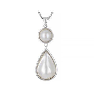 White Cultured South Sea Mabe Pearl Rhodium Over Sterling Silver Pendant With Chain