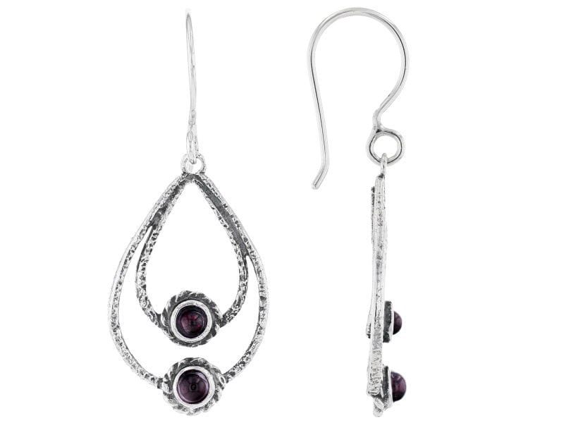 3mm Garnet Sterling Silver Open Design Earrings