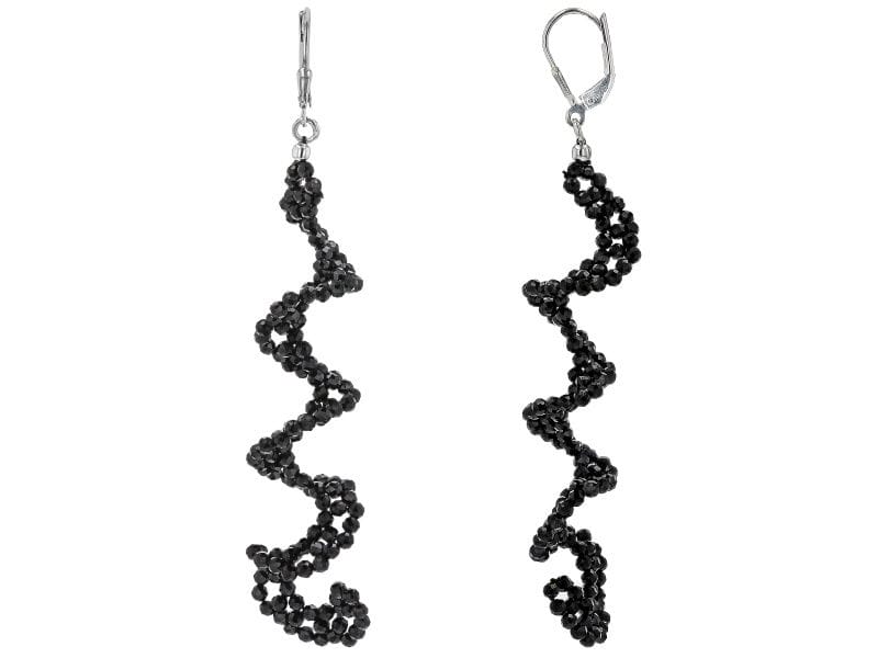 Beaded Black Spinel Sterling Silver Swirl Earrings