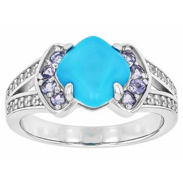 Blue Sleeping Beauty Turquoise Rhodium Over Silver Ring 0.42ctw