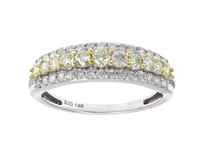 Natural Yellow And White Diamond 14K White Gold Band Ring 0.75ctw