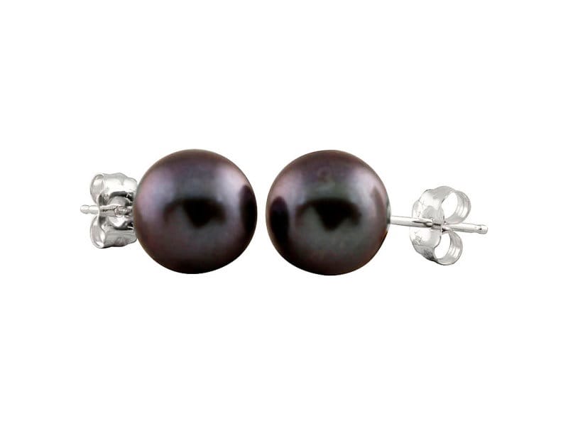 7-7.5mm Black Cultured Freshwater Pearl 14k White Gold Stud Earrings