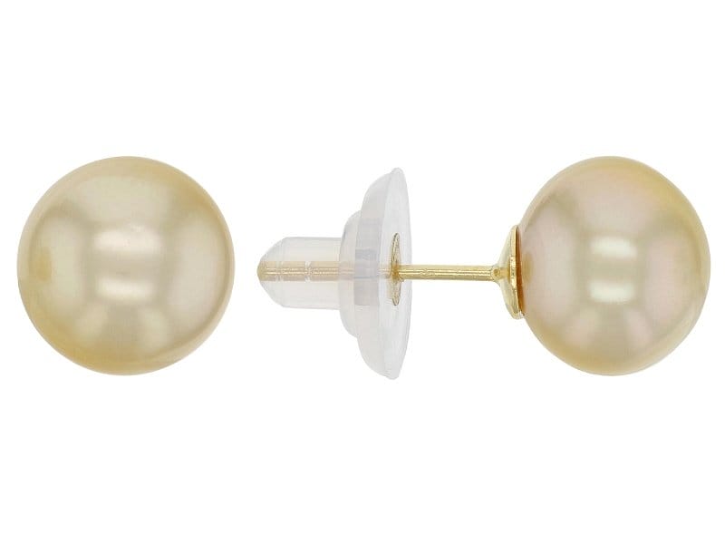 Golden Cultured South Sea Pearl 18k Yellow Gold Over Sterling Silver Stud Earrings