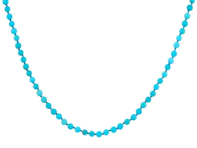 Blue Sleeping Beauty Turquoise 18k Yellow Gold Over Sterling Silver Beaded Necklace 3.5-4mm