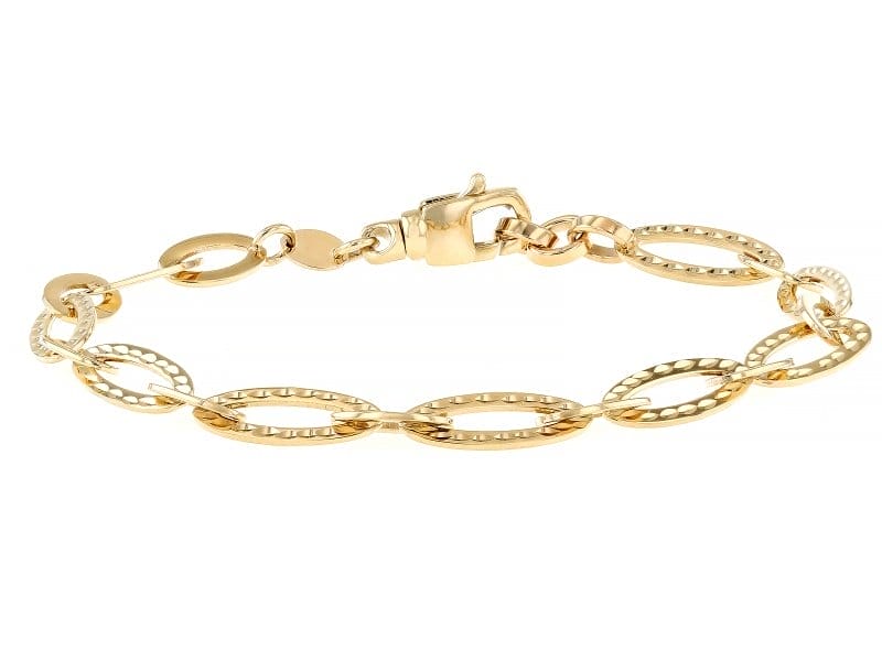 14k Yellow Gold 5.9mm Polished & Textured Alternating Marquise Shape Link Bracelet