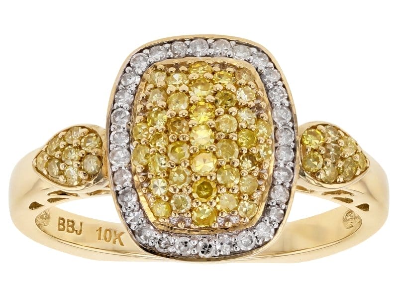 Natural Yellow And White Diamond 10k Yellow Gold Ring 0.53ctw