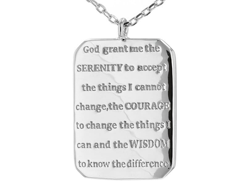 Rhodium Over Sterling Silver Engraved Prayer Tag Pendant 18 Inch Necklace