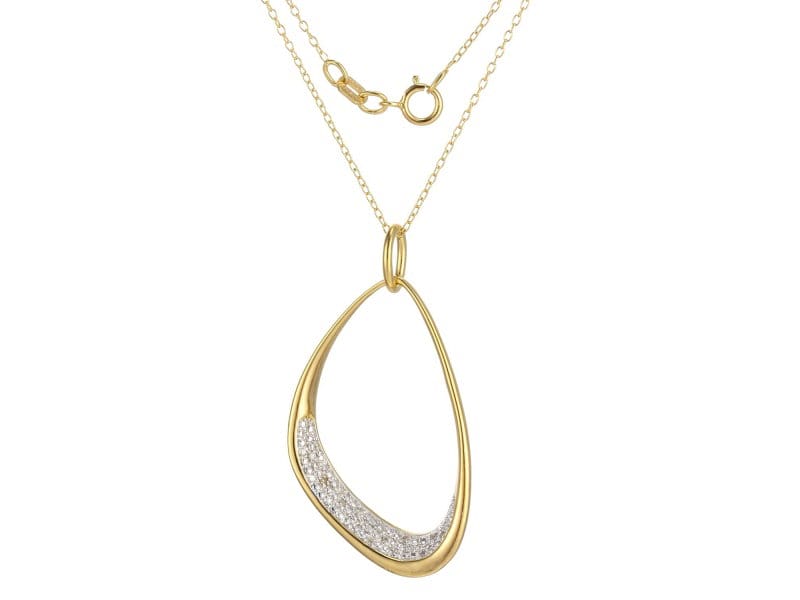 White Diamond 18k Yellow Gold Over Sterling Silver Pendant With 18" Cable Chain 0.10ctw