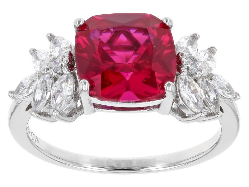 Lab Created Ruby And White Cubic Zirconia Rhodium Over Silver Ring 4.85ctw