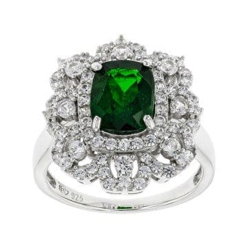 Green Chrome Diopside Rhodium Over Sterling Silver Ring 3.13ctw