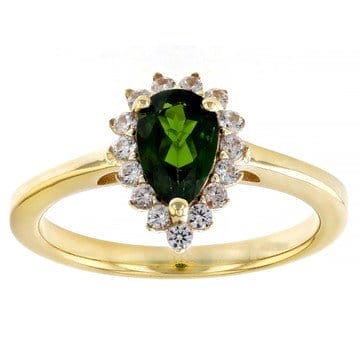 Chrome Diopside With White Zircon 18k Yellow Gold Over Sterling Silver Ring 0.91ctw