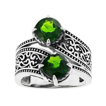 Green chrome diopside sterling silver bypass ring 2.34ctw