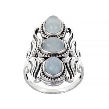 Blue Dreamy Aquamarine Sterling Silver 3-Stone Ring