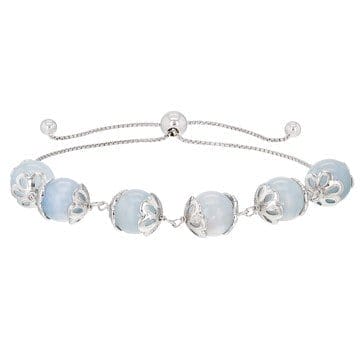 Blue Dreamy Aquamarine Rhodium Over Sterling Silver Bolo Bracelet