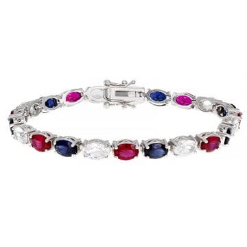 Lab Created Ruby Rhodium Over Sterling Silver Bracelet 18.51ctw