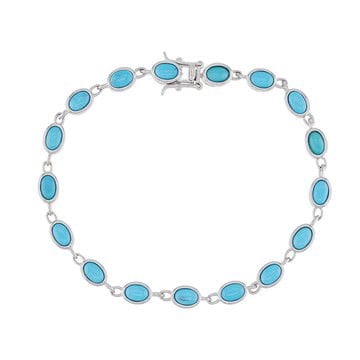 Blue Sleeping Beauty Turquoise Rhodium Over Sterling Silver Tennis Bracelet