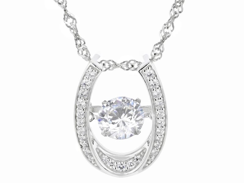 White Cubic Zirconia Platinum Over Silver Horseshoe Dancing Bella Pendant With Chain 2.60ctw