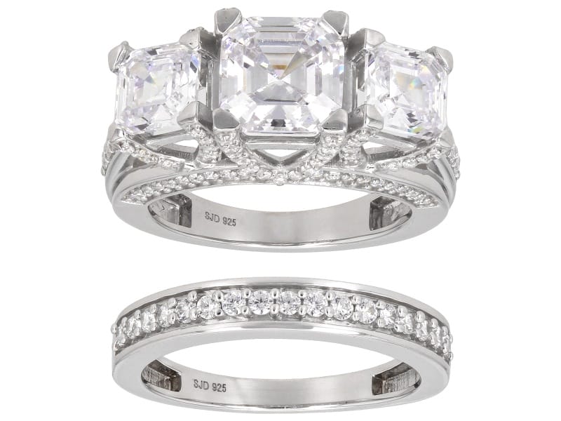 White Cubic Zirconia Platinum Over Sterling Silver Asscher Cut 30th Anniversary Ring Set 8.00ctw