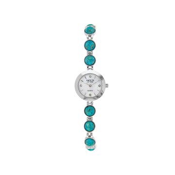 Blue Composite Turquoise Rhodium Over Brass Watch 0.08ctw