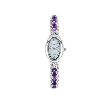 Purple Amethyst Rhodium Over Brass Watch 3.83ctw