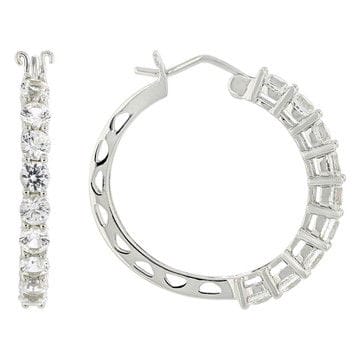 White Lab Created Sapphire Rhodium Over Sterling Silver Hoop Earrings 1.90ctw