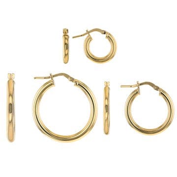 Moda Al Massimo™ 18K Yellow Gold Over Bronze Set of 3 10MM-15MM-20MM Tube Hoop Earrings