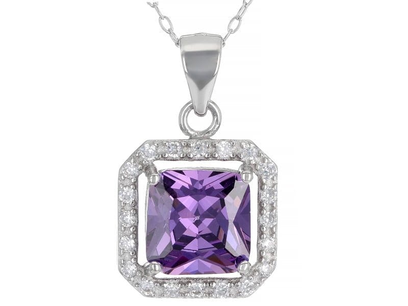 Purple And White Cubic Zirconia Rhodium Over Sterling Silver Pendant With Chain 4.42ctw