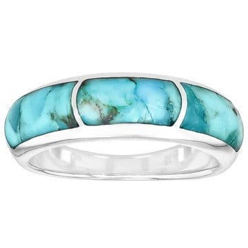 Blue Composite Turquoise Sterling Silver 3-Stone Inlay Ring