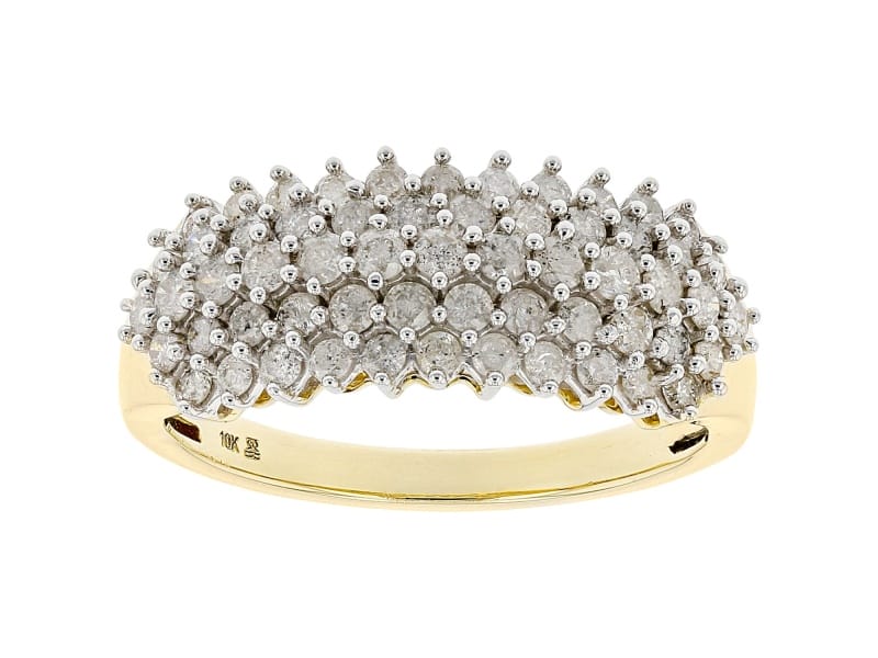 White Diamond 10k Yellow Gold Wide Band Ring 1.00ctw