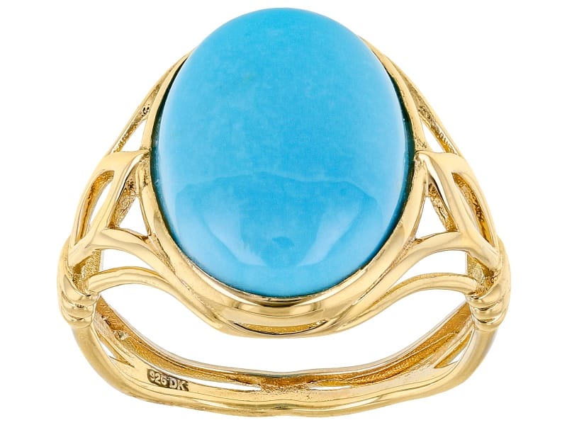 Blue Sleeping Beauty Turquoise 18k Yellow Gold Over Silver Ring