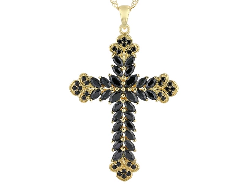 Black Spinel 18K Yellow Gold Over Sterling Silver Cross Pendant With Chain 2.66ctw