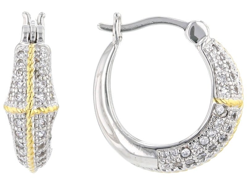 White Cubic Zirconia Rhodium And 18k Yellow Gold Over Sterling Silver Hoops 1.15ctw