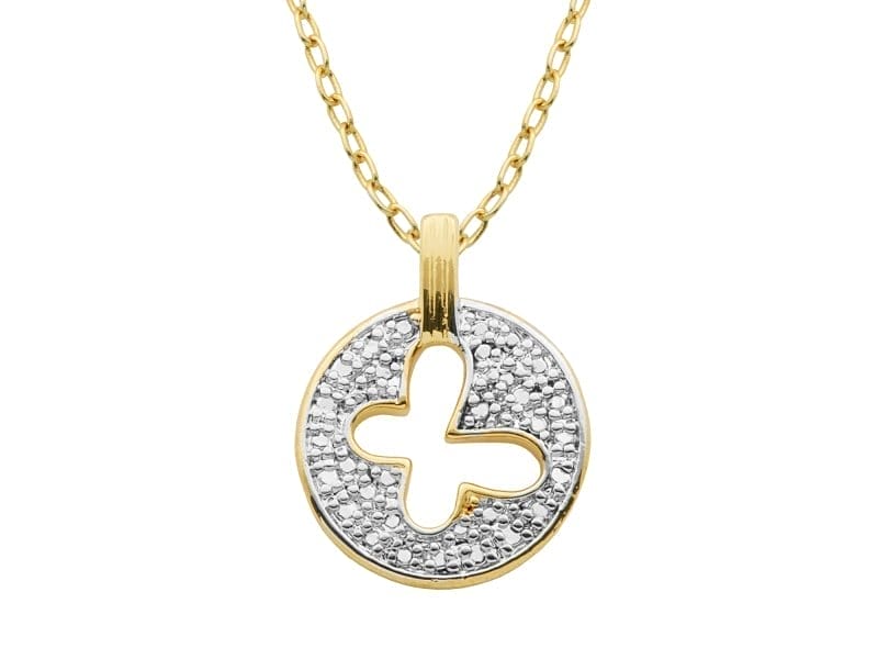 White Diamond Accent 18k Yellow Gold Over Bronze Butterfly Pendant With Cable Chain