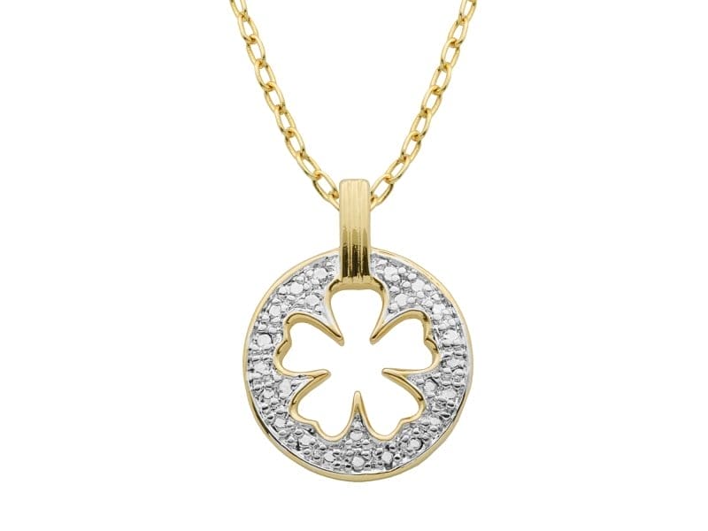 White Diamond Accent 18k Yellow Gold Over Bronze Flower Pendant With Cable Chain