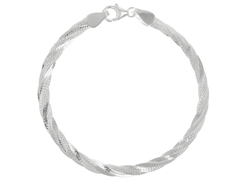 Sterling Silver 4mm Diamond-Cut Braided Herringbone Link Bracelet