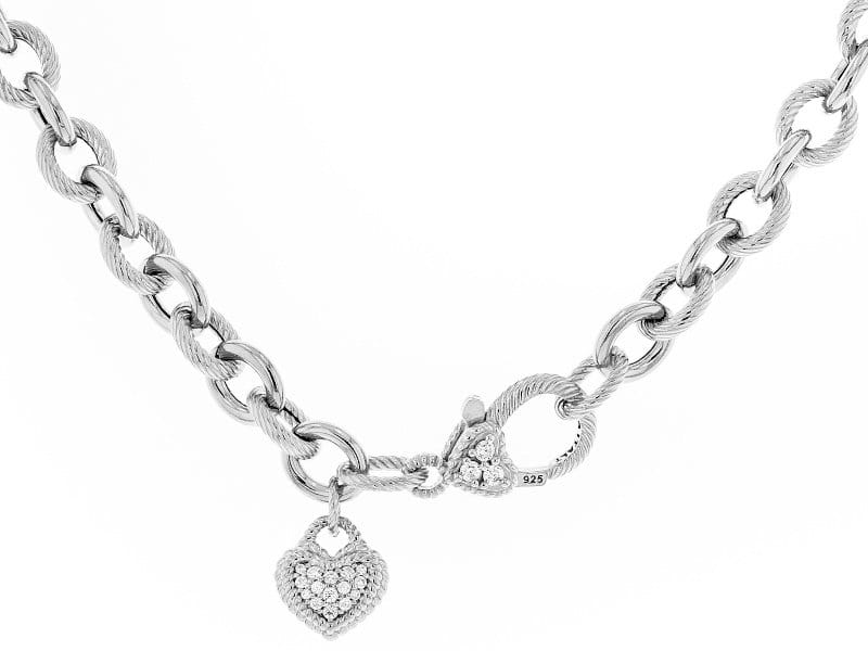 Judith Ripka Cubic Zirconia Accents Rhodium Over Sterling Silver Rolo Link Verona Necklace 0.60ctw