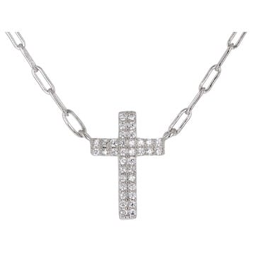 White Cubic Zirconia Platinum Over Sterling Silver Paperclip Cross Necklace 0.32ctw