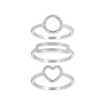 White Diamond Accent Rhodium Over Sterling Silver Set of 3 Rings