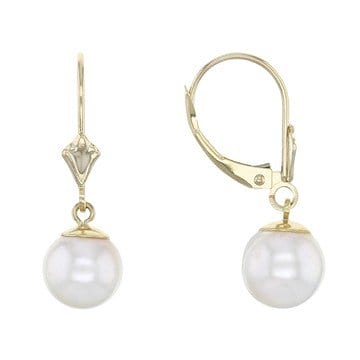 White Cultured Japanese Akoya Pearl 14k Yellow Gold Earrings 8-8.5mm