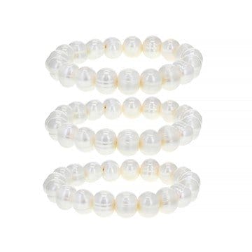 White Cultured Freshwater Pearl 10-11mm Stretch Bracelet Set of 3