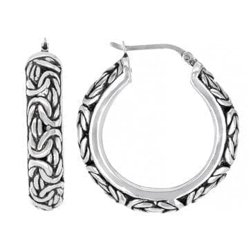 Oxidized Sterling Silver 6.8mm Byzantine Design Hoop Earrings