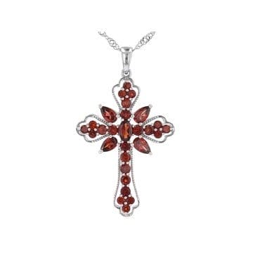 Red Garnet Rhodium Over Sterling Silver Cross Pendant With Chain 2.47ctw