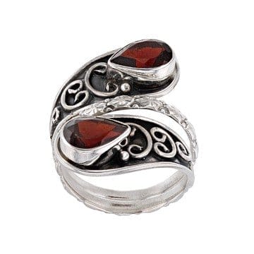 Red Garnet Sterling Silver Bypass Ring 3.00ctw