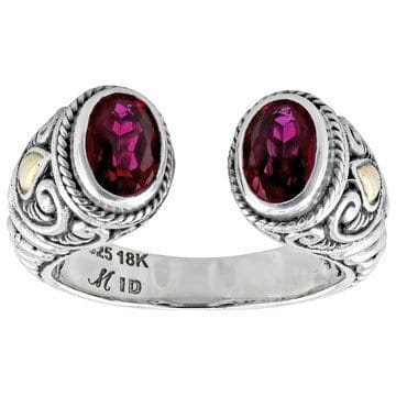 Lab Created Ruby Sterling Silver With 18K Gold Accents Cuff Ring 1.53ctw