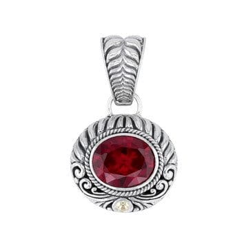 Lab Created Ruby Sterling Silver With 18K Yellow Gold Accent Scroll Pendant 4.6ct