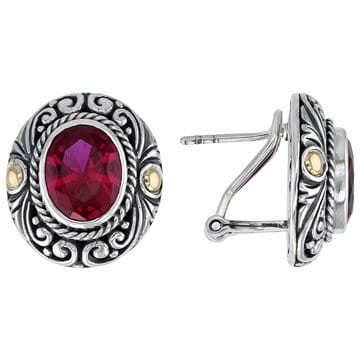 Lab Created Ruby Sterling Silver With 18K Gold Accent Earrings 5.1ctw